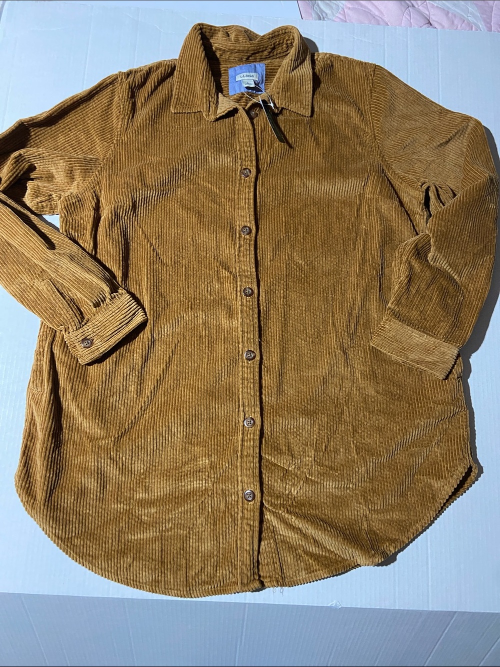 L.L. Bean button-up corduroy relaxed fit tunic in a warm mustard/tan NWT